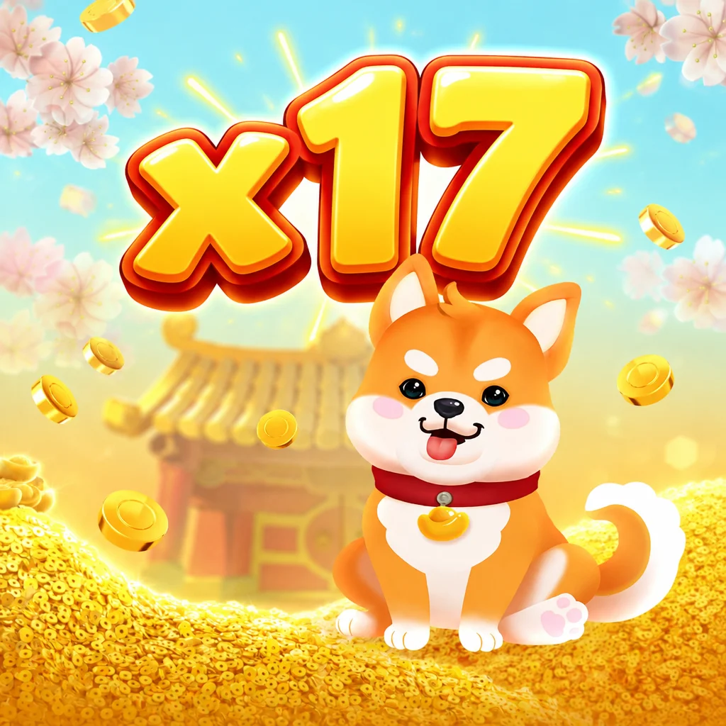 x17 menampilkan karakter anjing menggemaskan dengan koin emas dalam game Win Win Won